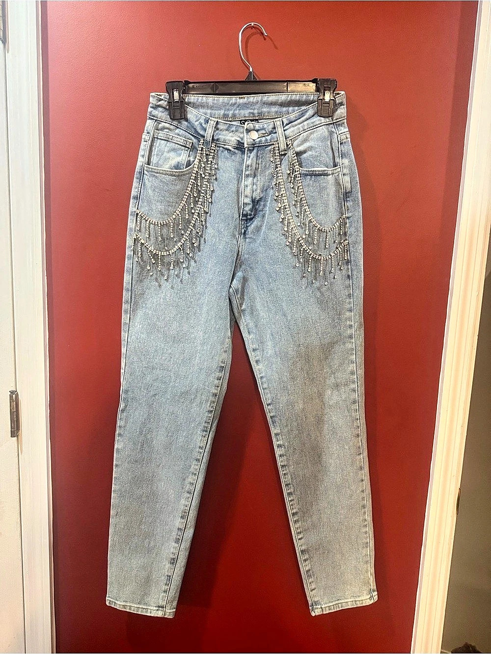 Windsor Embellished Straight Leg Jeans in Blue NWT